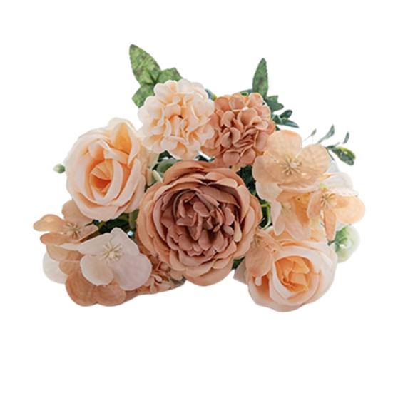 Artificial Rose Bouquet Realistic Fake Silk Flower With Green Leaves Home Wedding