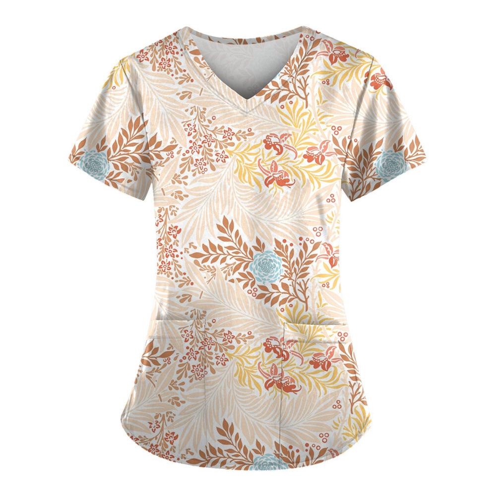Женская футболка с принтом ивы, V-образный вырез, униформа медсестры, удобная женская футболка с коротким рукавом