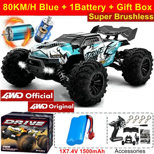 swpzb8 Super Brushless 80KM or 50KM/H 4WD RC Car With LED Remote Control Cars High Speed Drift Racing 4x4 Off Road Truck Kid Adult Toy