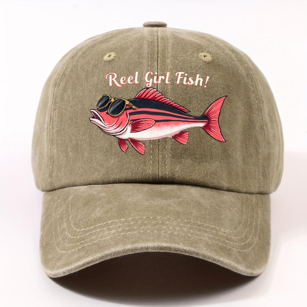 Reel Girl Fish Sunglass Bass Baseball Cap Washed Denim Outdoor Casual Adjustable Adult