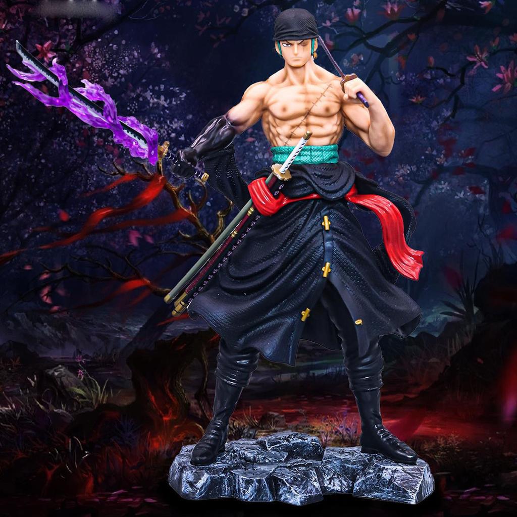 Аниме Фигурка One Piece Стиль Трех Мечей Боевая Стойка Зоро 2 Головы Статуэтка с Движущимися Частями Модель Кукла ПВХ Коллекционная Игрушка Подарок Мальчику