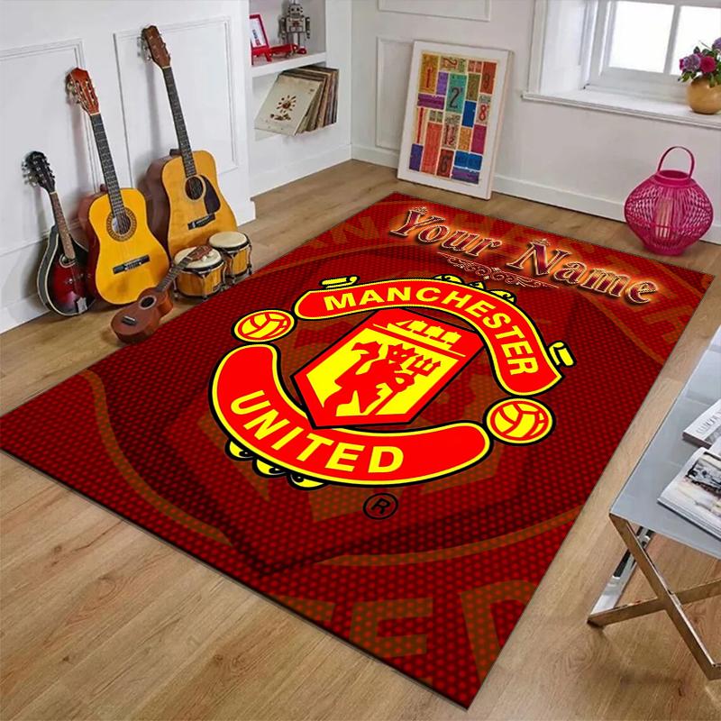 M-Manchester Design Area Rug Personalized Name- Non-Slip, Soft & Cozy Floor Mat for Living Room, Office - Indoor/Outdoor Carpet