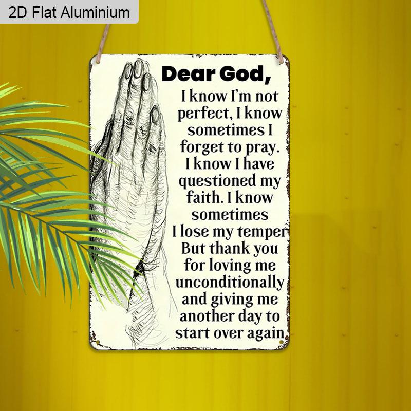 2D Flat, 1pc Vintage Christian Aluminium Wall Art Sign "Dear God, I Know I'm Not Perfect"- 8"x12" Aluminium Rustic Home & Church Decor, Heartfelt