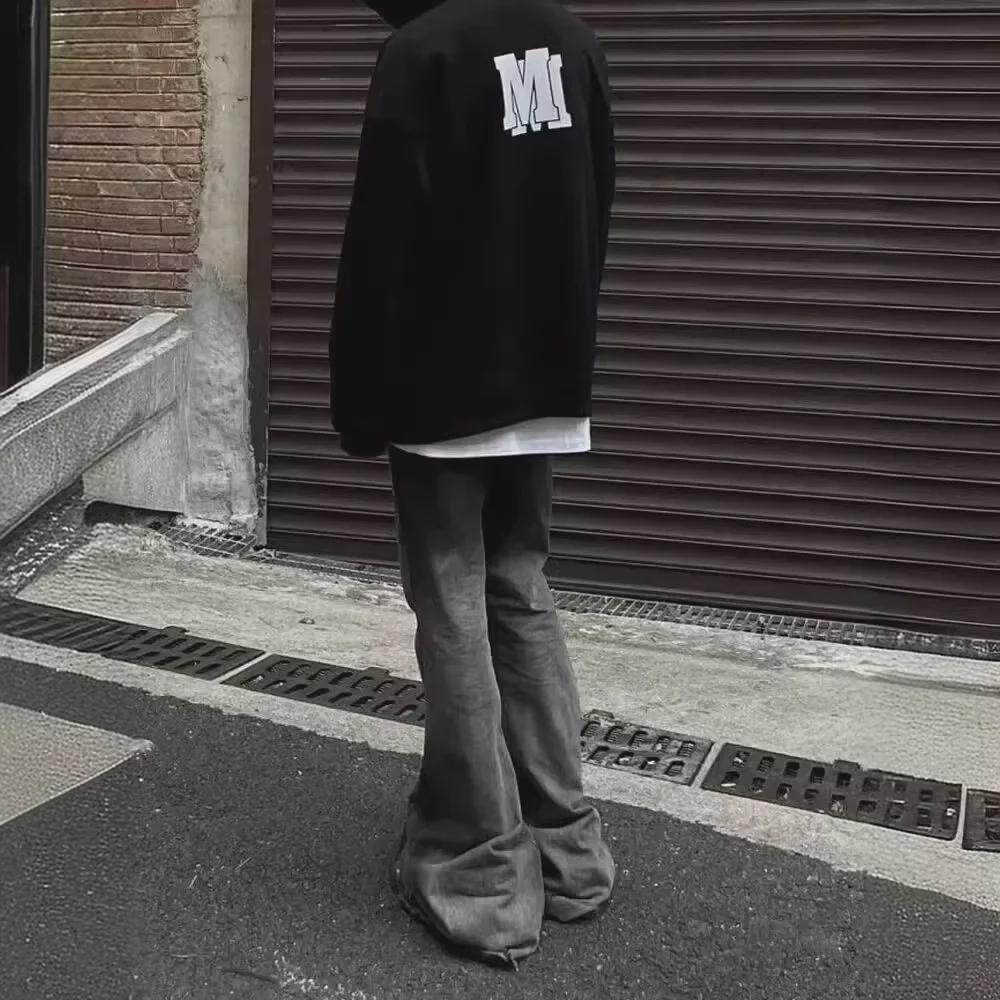 Мужские винтажные градиентные расклешенные джинсы: Ретро-облегающий крой с необработанным краем на осень