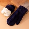 Winter Women Keep Warm Plus Velvet Wrist Thicken Jacquard Twist Wool Knitting Gloves Full Finger Cycling Drive Cute Mittens