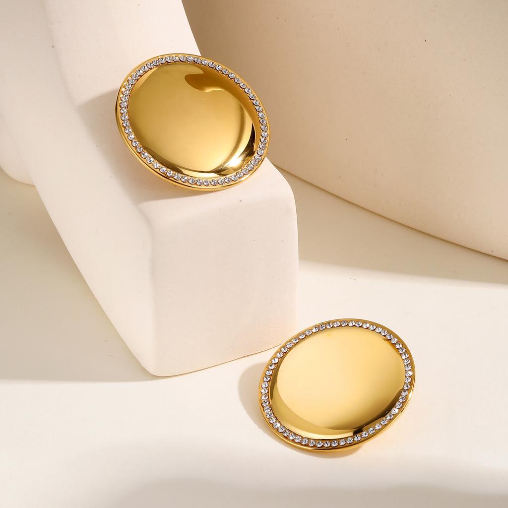 Xiaomi Vnox Chunky Earrings Cubic Zirconia Inlay For Women,Stainless Steel Large Smooth Round Stud Earrings,Girls Ear Jewelry Diner