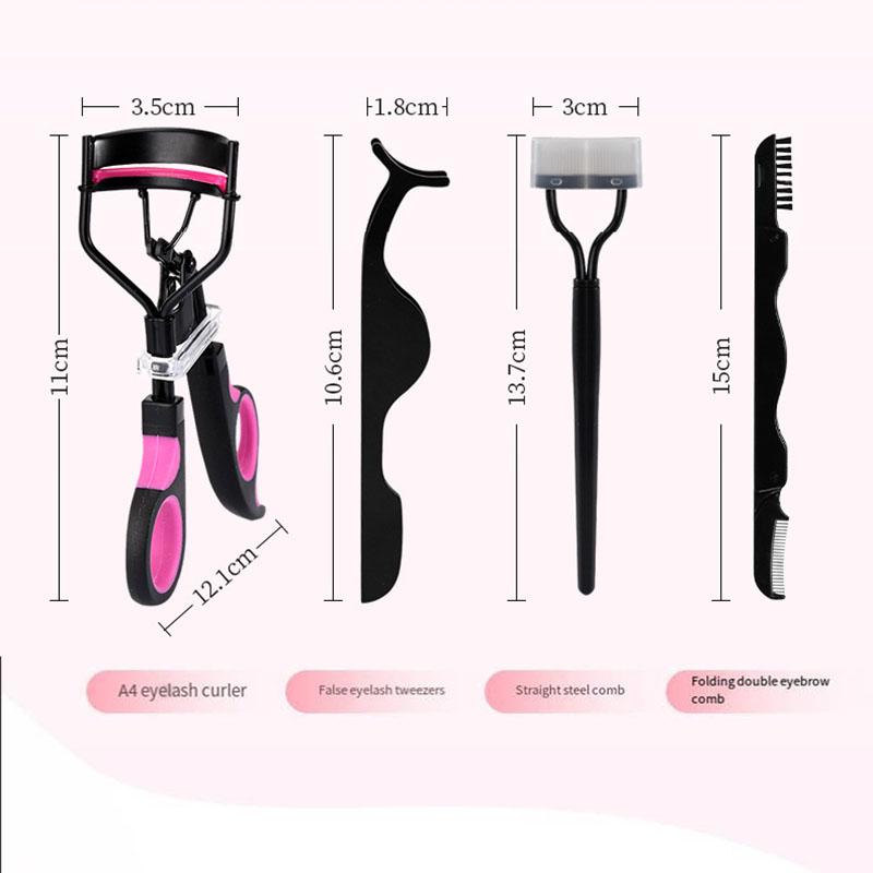 Щипцы для завивки ресниц, прямая стальная расческа, складная щеточка для бровей с двойной головкой, многофункциональный косметический инструмент, 4 набора накладных ресниц