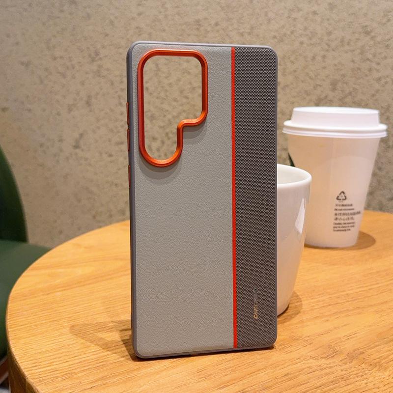 PU Leather Phone Case for Samsung Galaxy S25 Ultra S25edge S24 Plus Tri Color Splicing Shell Metal Lens Ring&button Hard Cover
