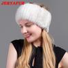 JERYAFUR Ladies Winter Knitted Leather Straw Hat Real Mink Scarf Hat Stretch Luxury Mink Empty Top Hat