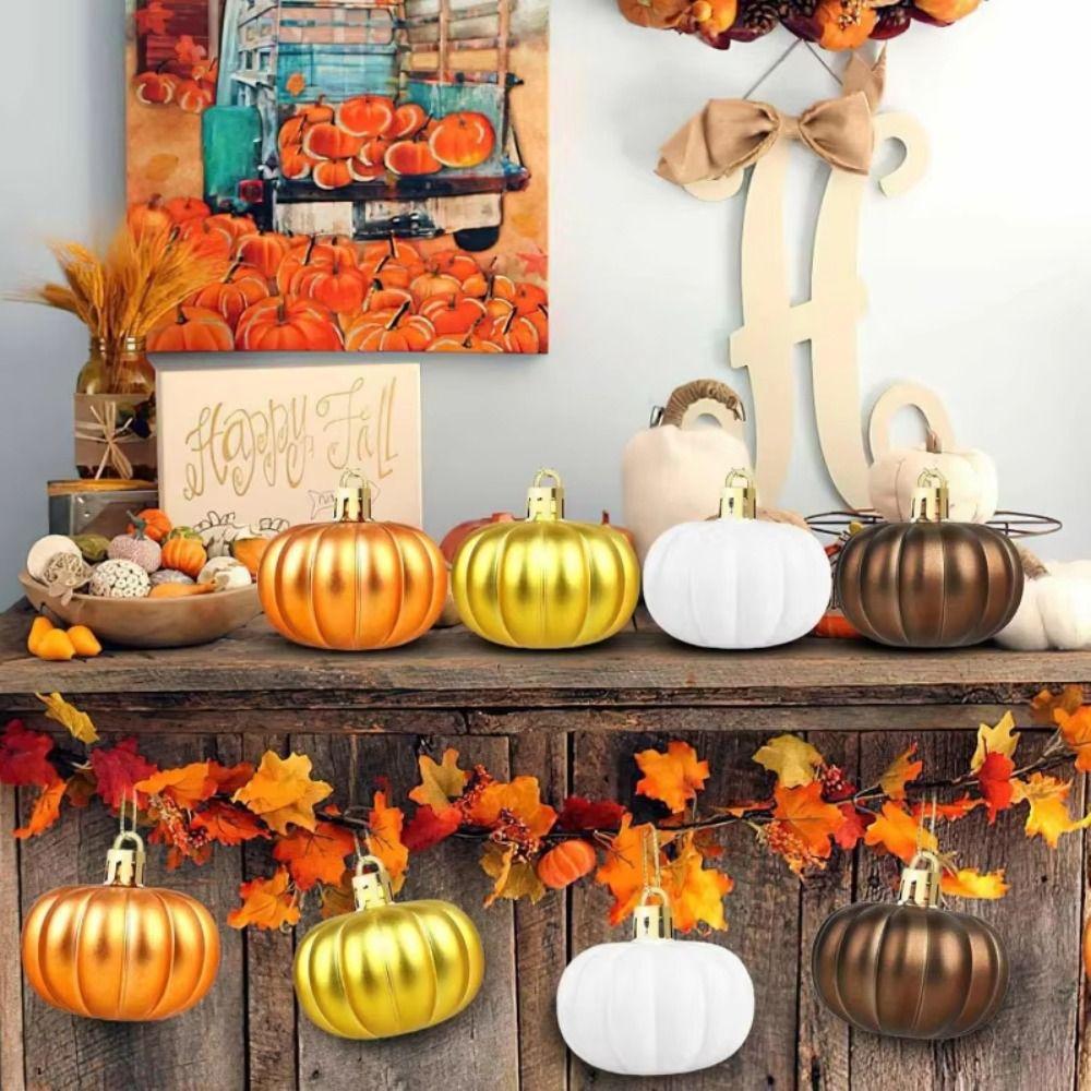 12 Pcs Plastic Pumpkin Hanging Ornaments Matte Thanksgiving Decorations Harvest Party