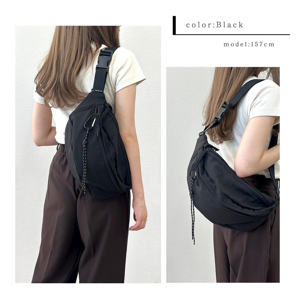 Большая сумка через плечо, Легкая, Crossbody, На одно плечо, Водоотталкивающий нейлон с карабином, Легкая, Однотонная, Женская (черный)
