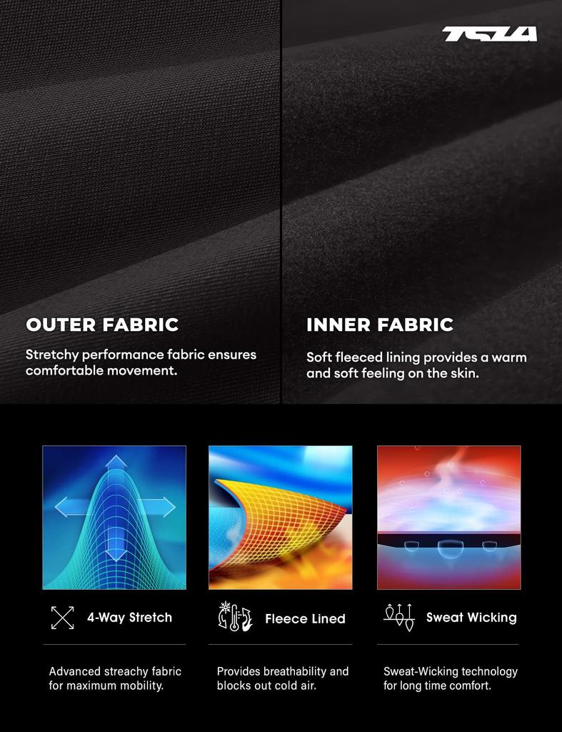 Tesla Heattech Top and Bottoms and Winter Insulated Underwear for Snowboarding and Warm Windproof Front Men's [Insulated, Moisture-Wicking, Stretchy]