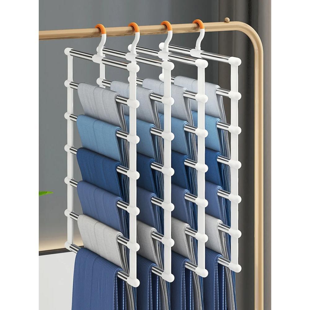 8 Layers Stainless Steel Trouser Hanger Magic Pants Rack Clothes Organizer Hanger for Pants Foldable Wardrobe Hanger Storage