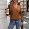 European & American Autumn 2025 Retro V-neck Waffle Long-sleeve Women's Pullover Top