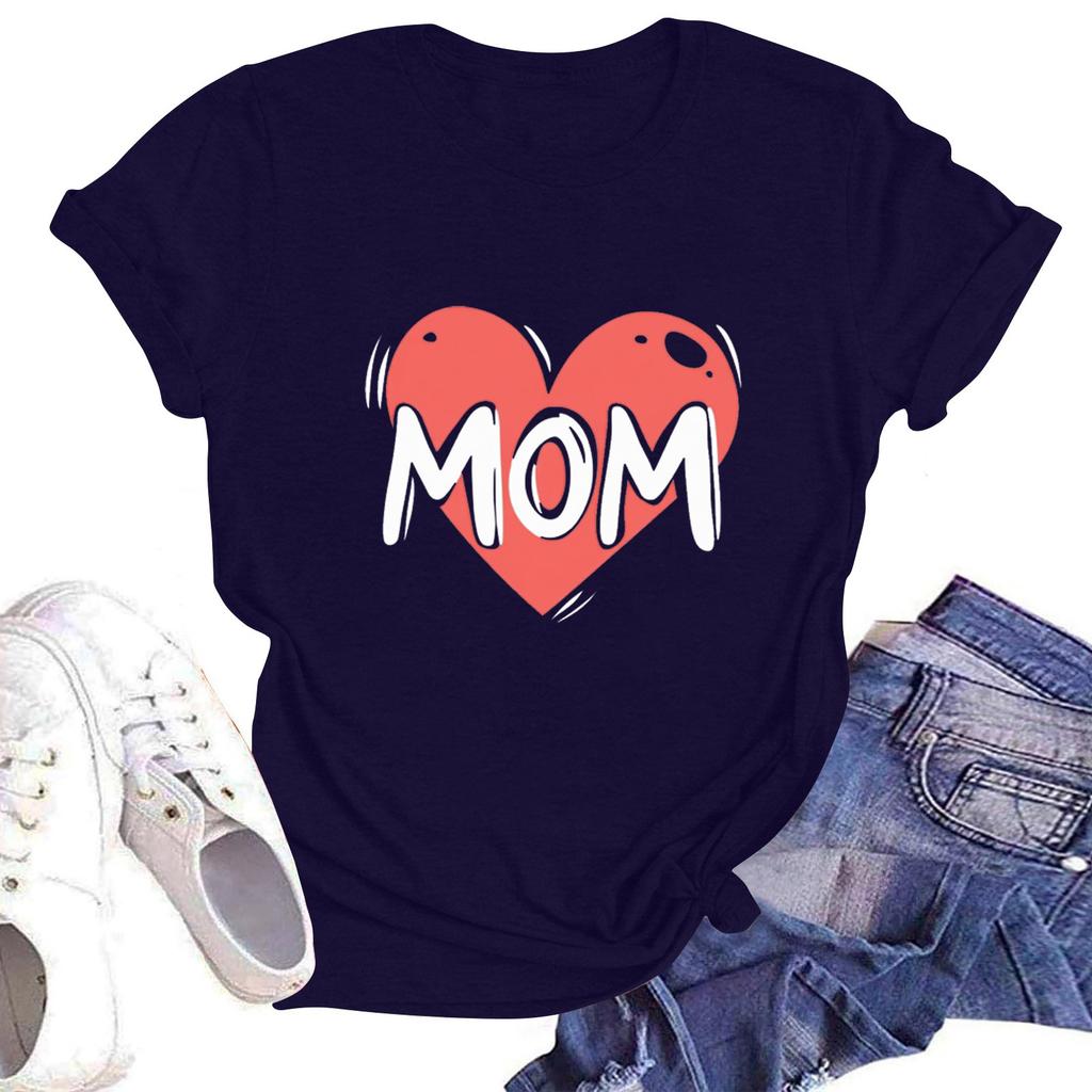 Women's Casual Round Neck Short Sleeve Pullover Printed T-Shirt Top