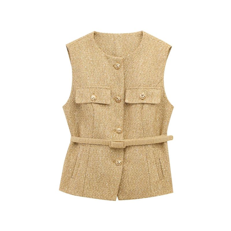 Araltay New Western Style Women Clothes Fashion With Belt Sequin Decorative Texture Vest Top 9298725
