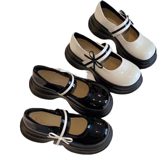 Туфли Мэри Джейн в студенческом стиле, женские мокасины с пряжкой-бантом и юбкой, носки, маленькие кожаные туфли