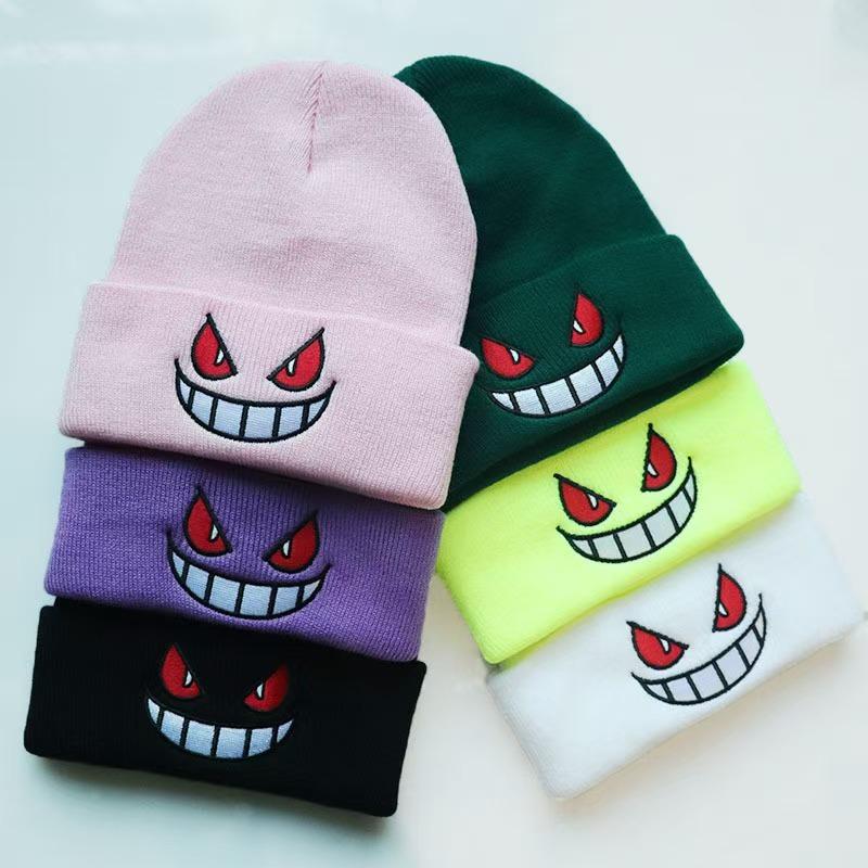 Cartoon Big Mouth Red Eyes Bag Head Hat Autumn and Winter New Embroidered Wool Knitted Hat Cover To Keep Warm