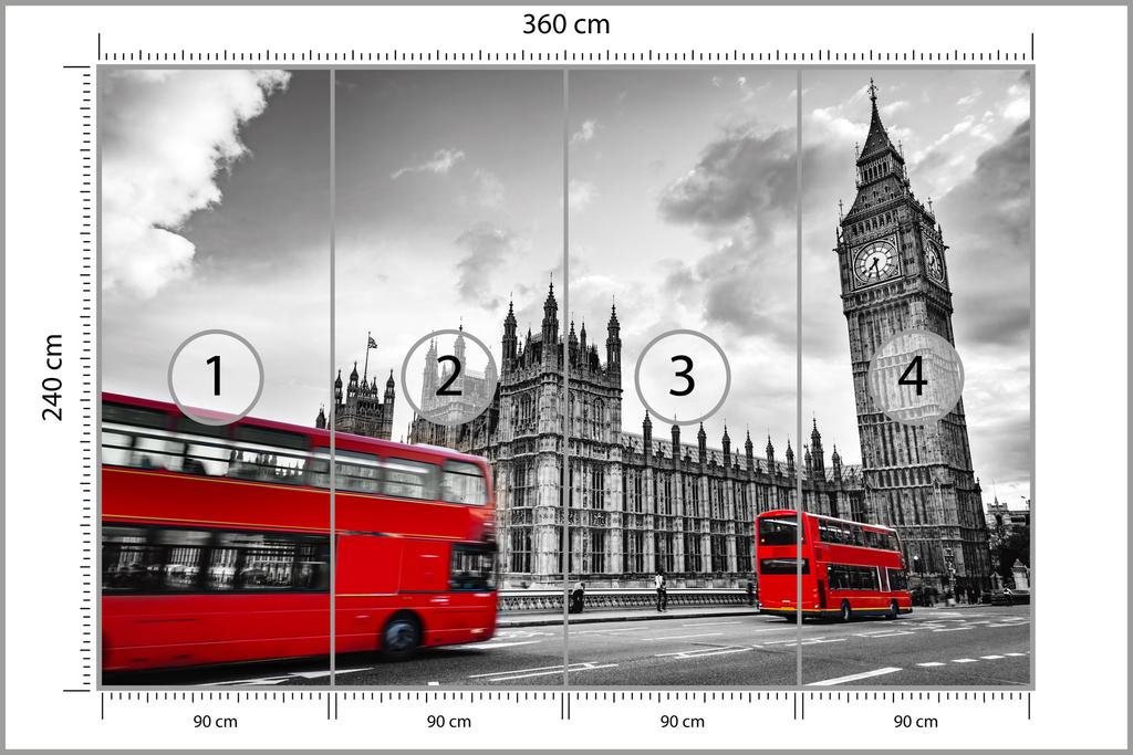 Photomural London Black And White Washable Fleece 360x240