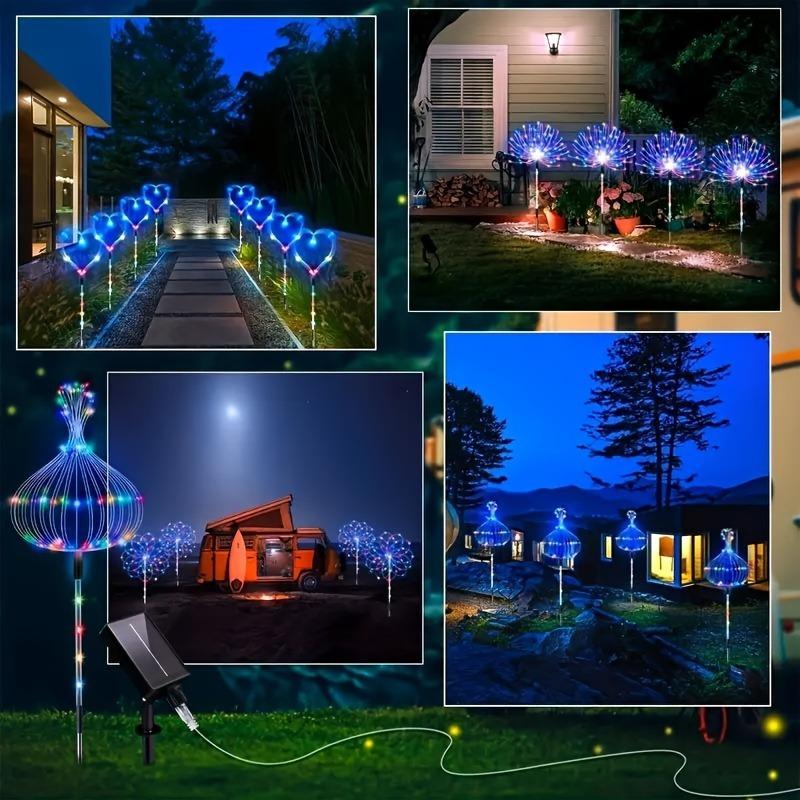 4 шт. Наружное солнечное освещение Медный фонарь-столбик, LED 8 режимов Садовый ландшафтный свет, Стержень из нержавеющей стали с датчиком источника света