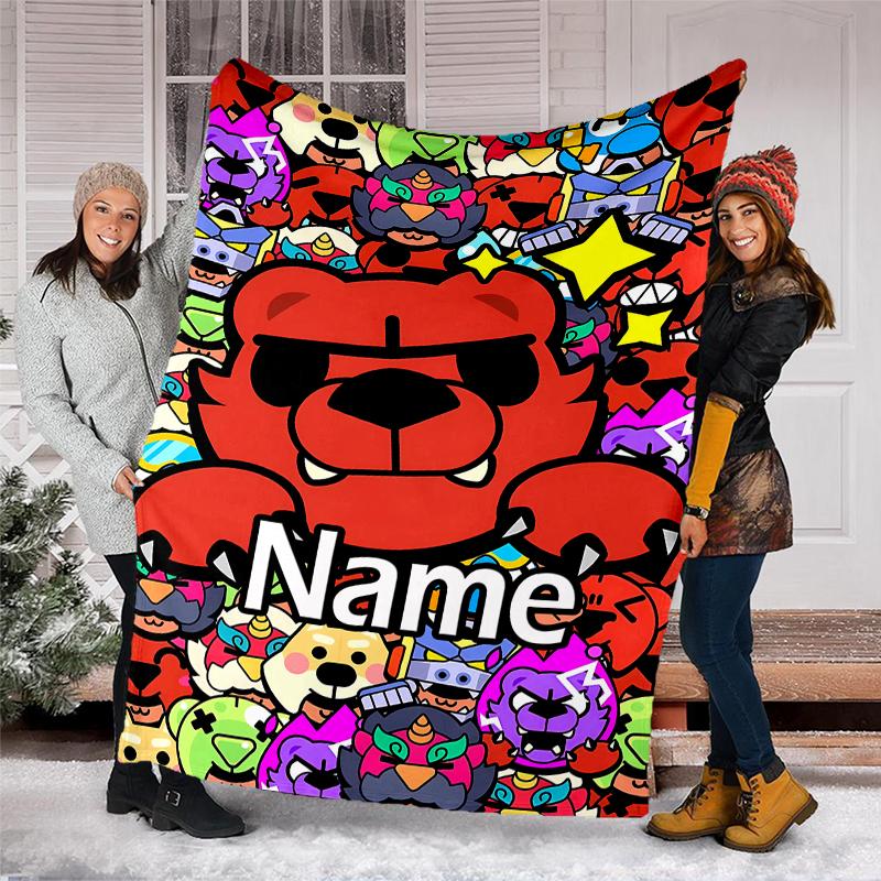 Personalized Custom Name Blanket - Brawl Stars Print Design,Blanket for Sofa,Bed,Travel,Camping - Soft and Warm, Great Gift