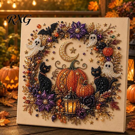 Quirky Halloween Art Projects Ghost Faux Pearl DIY Kit, Spooky 3D Bead Festive Kit Painting Crafts, Gothic Wall for Adults Beginners Creative