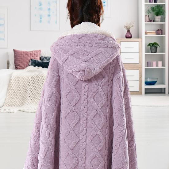 Накидка-шаль с капюшоном для дома и улицы теплая толстая двухсторонняя плюшевая машинка