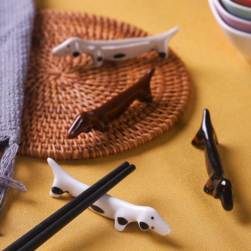 Ceramic Puppy Shaped Dachshund Chopstick Rest Tableware Rack Chopsticks Holder Dinnerware Stand