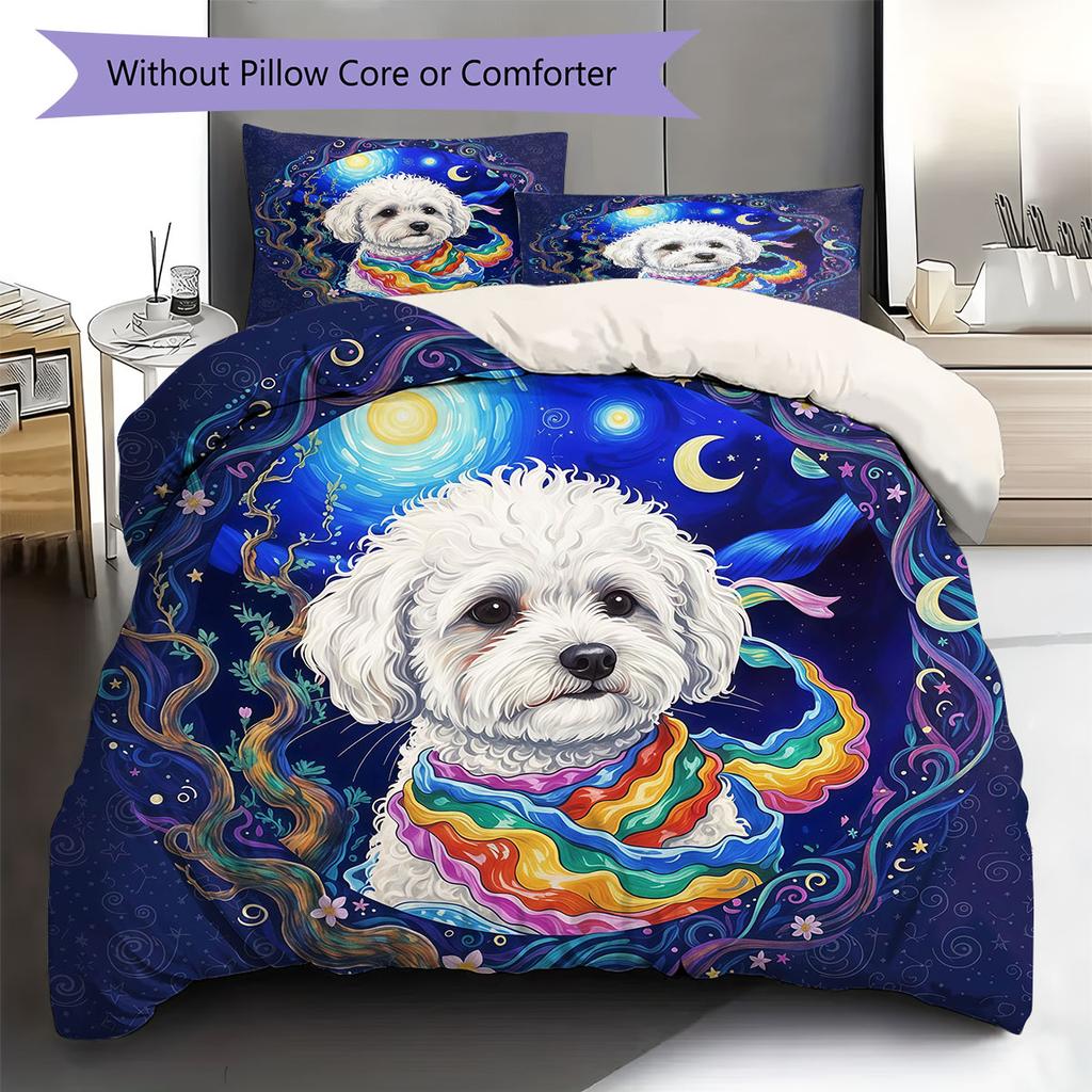 RainbowPuppy Pattern Bedding Quilt Set Quilt Cover Pillowcase Home Decoration Birthday Gift (1 * duvet cover + 2 * pillowcase, without core)