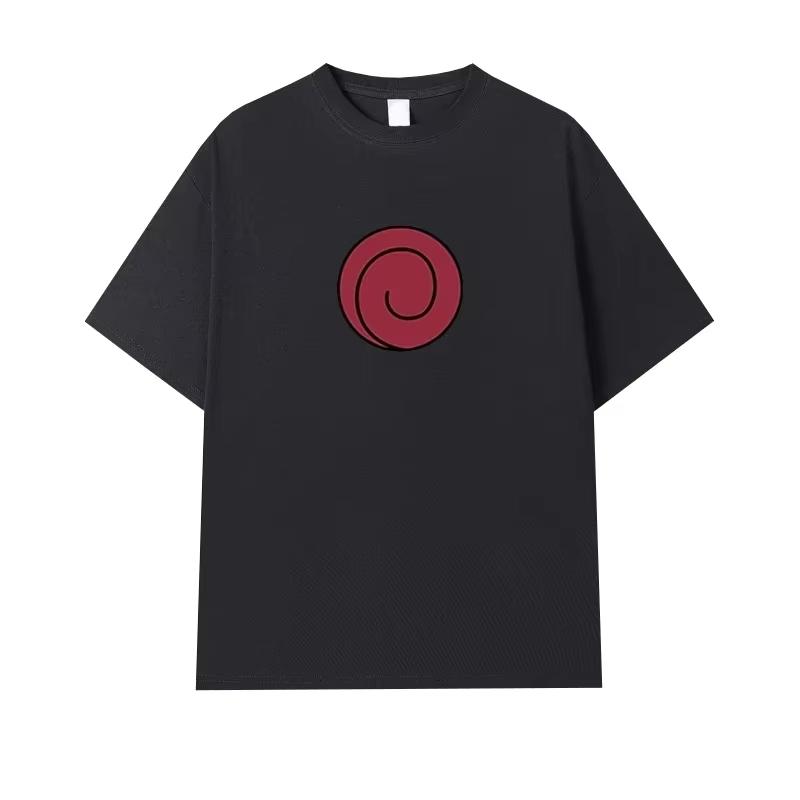 Kids Uchiha Clan Symbol Cotton T-Shirt,Boys Girls Anime Printed Short Sleeve Tee, Minimalist Vintage Naruto Casual Children Top