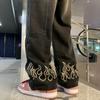 Мужская мода Y2K Одежда Винтажные роскошные джинсы Мужчины Огненная вышивка Высококачественные мешковатые прямые брюки Джинсовые брюки Джинсы для мужчин Уличная одежда
