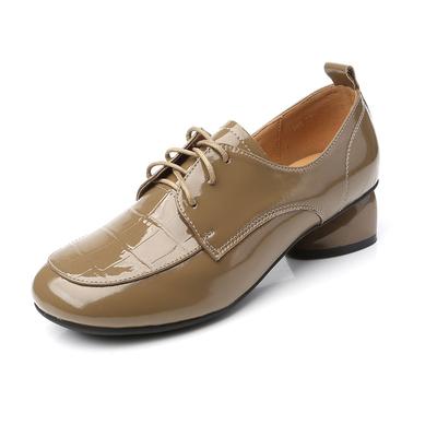 Туфли на толстом каблуке Женские 2025 Весна Новые Британский стиль Кожаные на шнуровке Женские туфли с глубоким вырезом Натуральная кожа Женская обувь