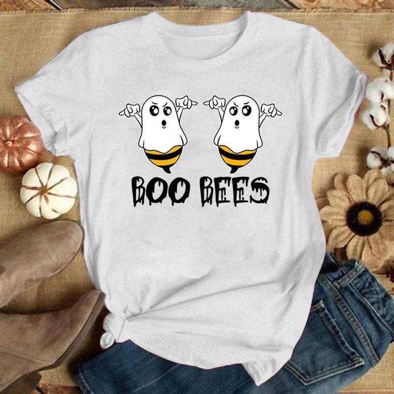 Летняя футболка с коротким рукавом Femme Funny Boo Bees Letter Print TSshirt Casual T Shirt Women Sexy Tops Harajuku Kawaii Clothes