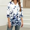 Женская мода Повседневная рубашка с лацканами и рукавами 3/4 с принтом Женские топы с V-образным вырезом