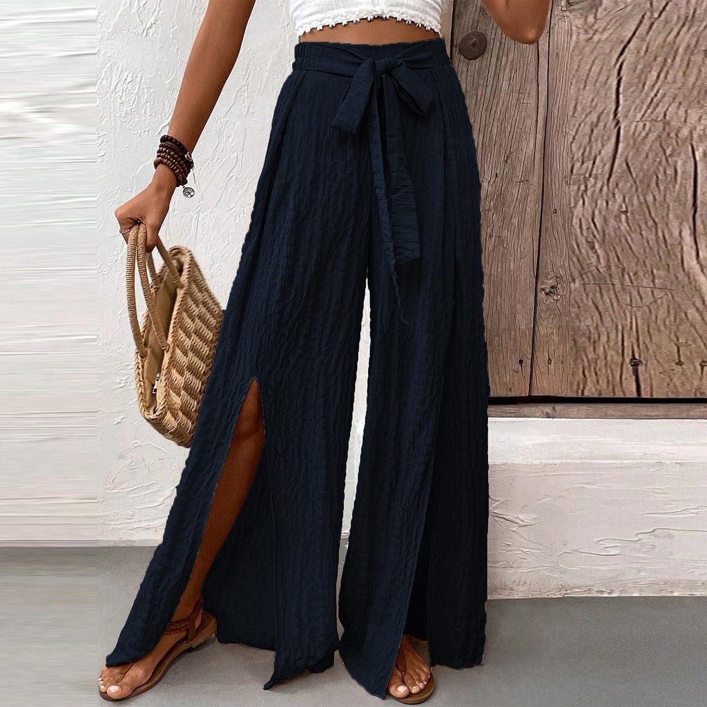 Женские модные однотонные свободные повседневные брюки с широкими штанинами и высокой талией