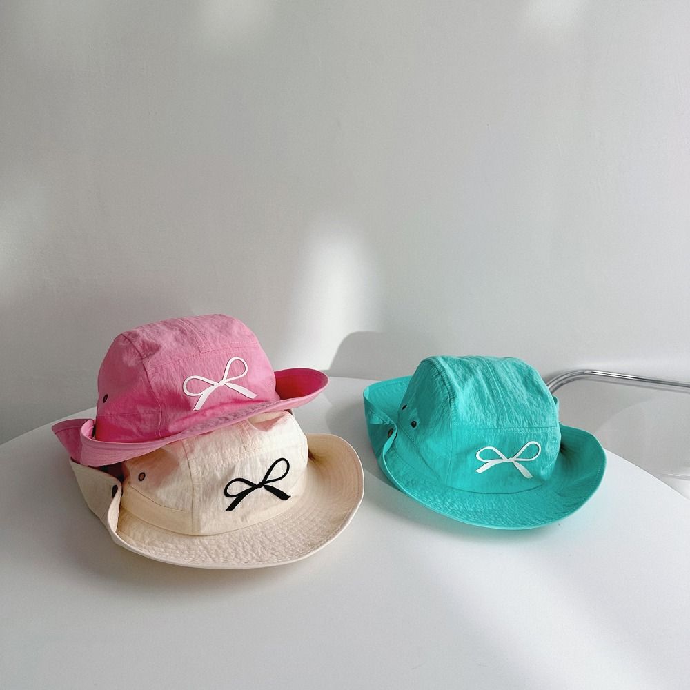 Bow Embroidery Summer Kid Sunhat Quick-dry Children's Fisherman Hat Candy Color Bucket Hat  Baby