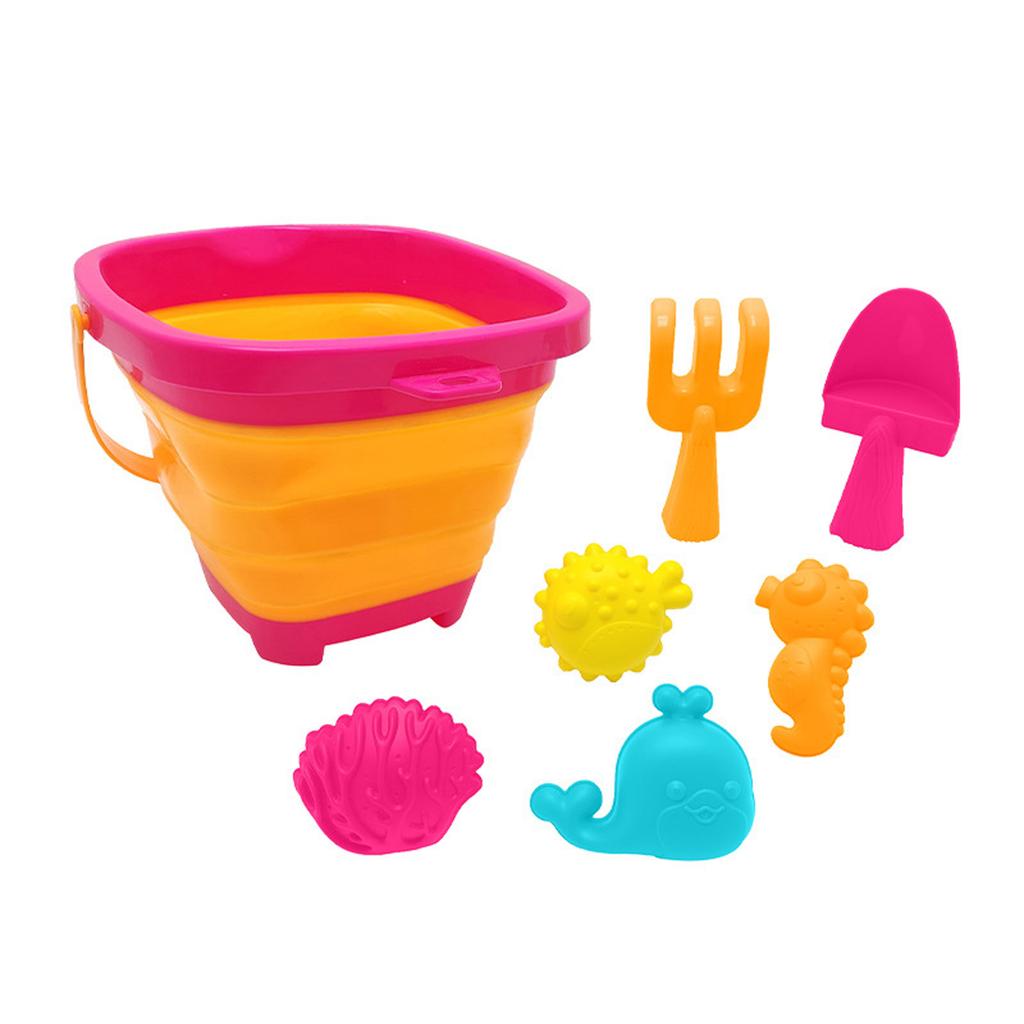 Детский набор для пляжа, складное пляжное ведро для путешествий, пляжная игрушка с формочкой для песка, лопаткой и граблями, подходит для маленьких мальчиков и девочек