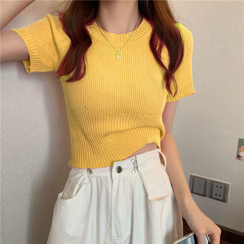 Women's Summer 2025 Stylish Ice Silk Slim Knit Short-Sleeve T-Shirt