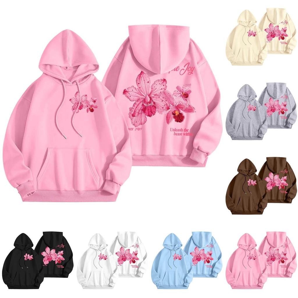 Women's Fashionable Loose-fitting Casual Long-sleeved Hooded Printed Sweatshirt