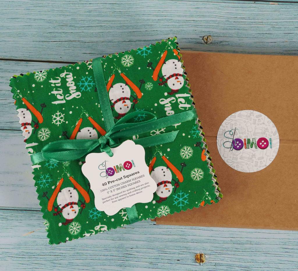Soimoi Christmas Theme Print Precut 5-inch Cotton Fabric Quilting Squares Charm Pack DIY Patchwork Sewing