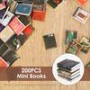 Деревянная забавная мини-книжная полка мини-библиотека настольное украшение с 200 мини-книгами подходит для украшения спальни и офиса