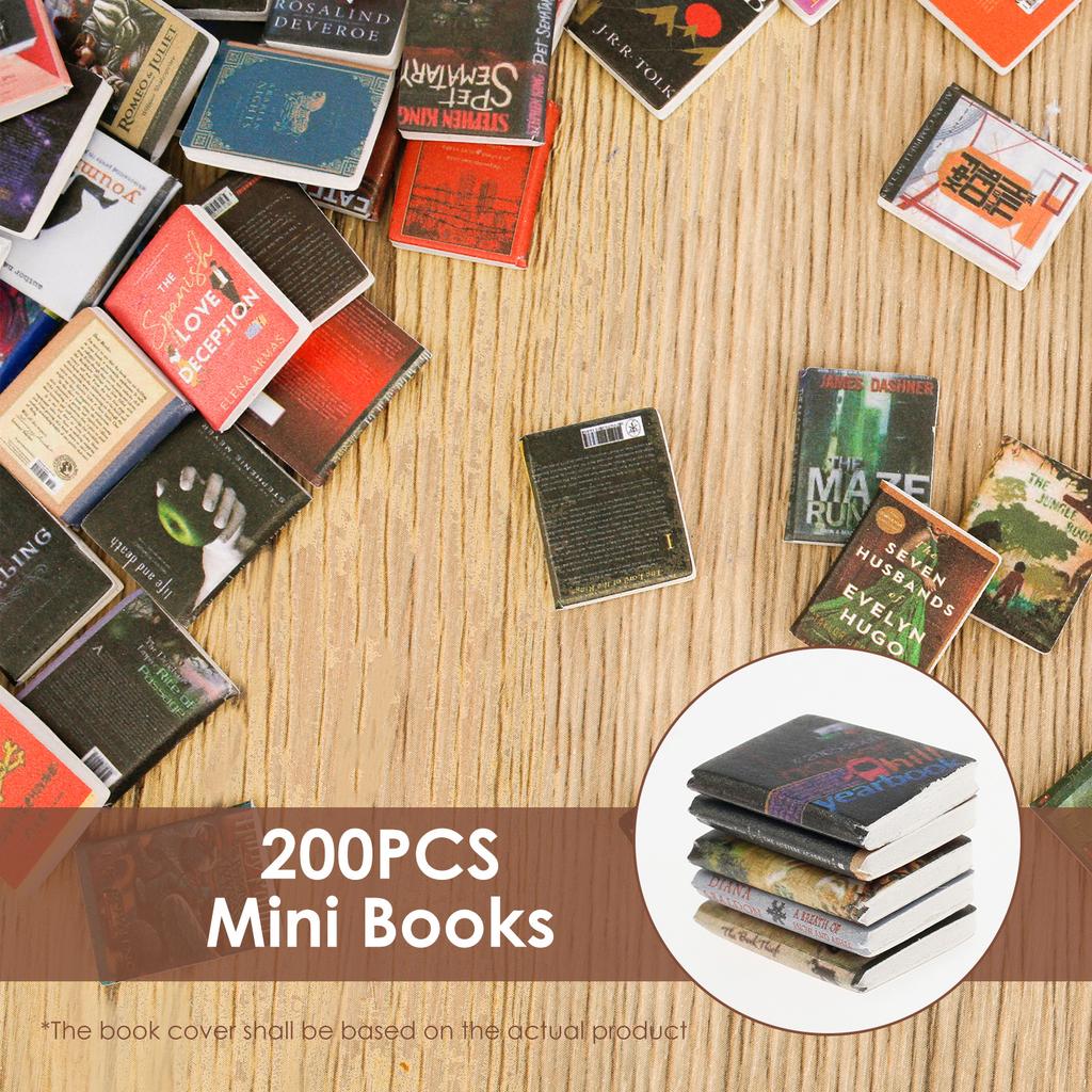 Деревянная забавная мини-книжная полка мини-библиотека настольное украшение с 200 мини-книгами подходит для украшения спальни и офиса