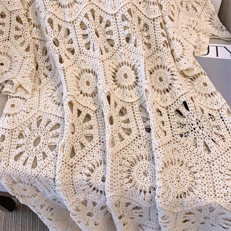 DIMANAF 2024 Новое летнее женское длинное трикотажное платье с рукавами Базовые кружевные платья Повседневные свободные белые