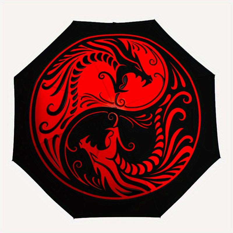 1pc Yin Yang Dragons Automatic Open/close, Heavy-Duty Iron Frame & 8-Rib structure, Compact Folding Umbrella for Women/Men, All-Season Travel, 191
