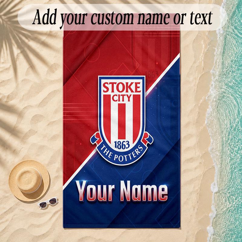 Beach TowelStoke City FC Custom Name Text Personalized Soft Towel for Beach Pool Indoor Home Decor Gift