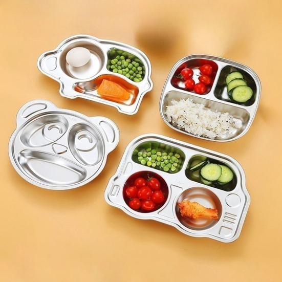Обеденная тарелка из нержавеющей стали для детей, мультяшный дизайн, разделенный поднос, пищевой безопасный, прочный детский отсек, сервировочные блюда для закусок