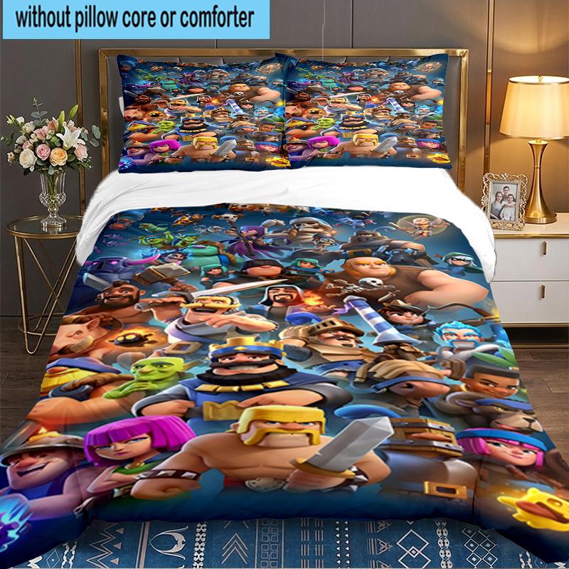 3PCS Clash Royale Heroes Collage Bedding set,Ideal for1pc Duvet Cover And 2pcs Pillowcases Perfect for Christmas gift,Ideal for Bedroom, Dormitory