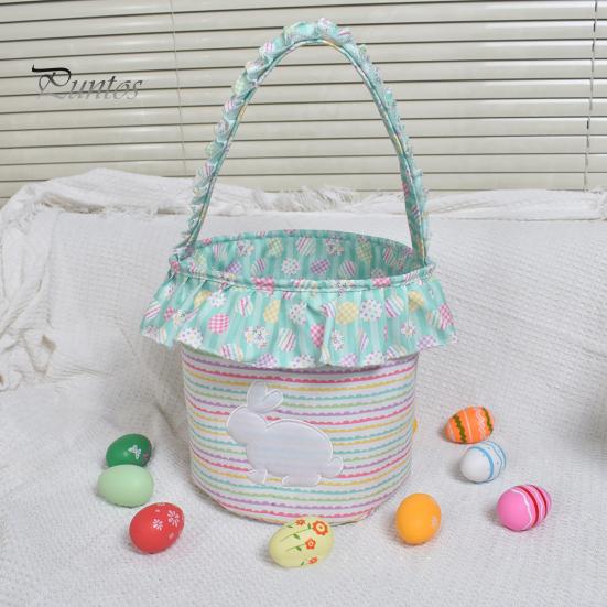Корзина для пасхального кролика, многоразовое тканевое пасхальное ведро, оборчатая корзина для хранения с ручкой для детей, пасхальная охота за яйцами