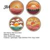 Easy Install Wall Art Set 4Pcs Boho Sunset Art, Abstract Landscape Round Hanging Ornaments, Lightweight Wood Photo Background Wooden Decor for Living