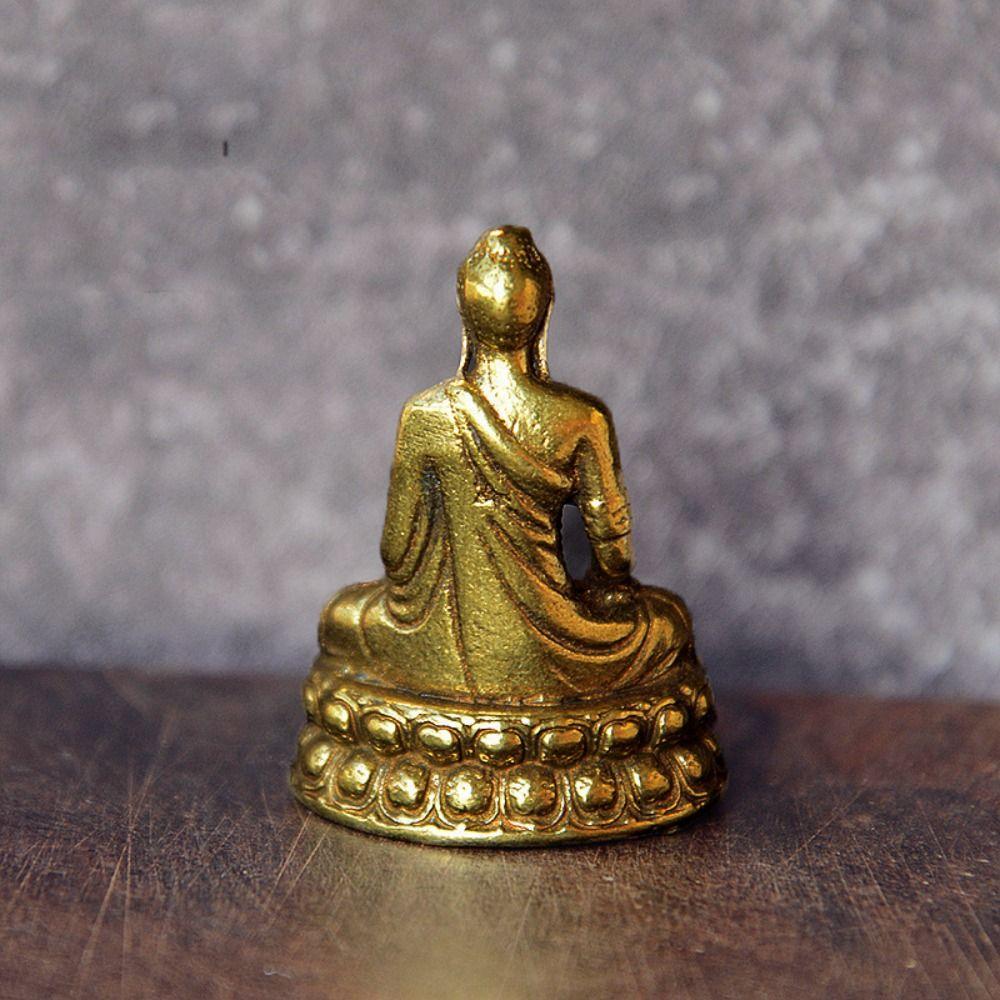 Vintage Brass Sitting Buddha Figurine Small Sakyamuni Statue for Collection Journey Worship Antique Home Desktop Decor
